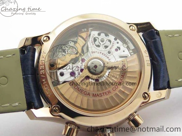 0128 QuickDry De Ville Chronograph RG OMF 1:1 Best Edition Blue Dial On Blue Leather Strap A 8107